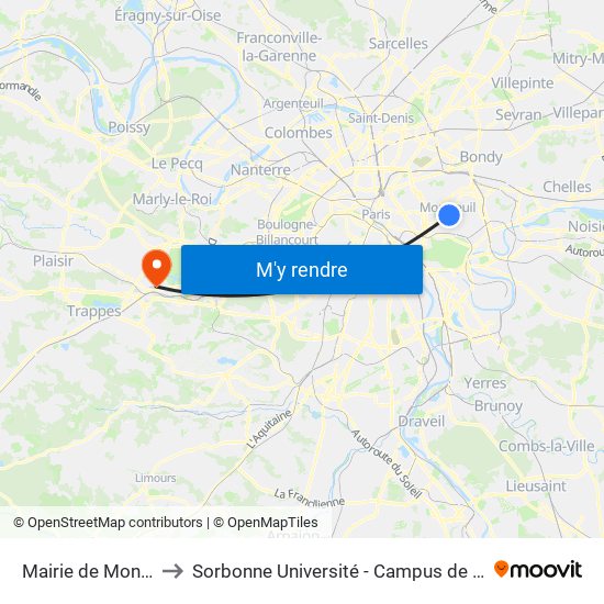 Mairie de Montreuil to Sorbonne Université - Campus de Saint-Cyr map
