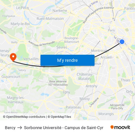 Bercy to Sorbonne Université - Campus de Saint-Cyr map