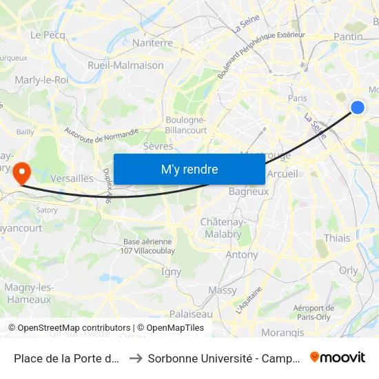 Place de la Porte de Montreuil to Sorbonne Université - Campus de Saint-Cyr map
