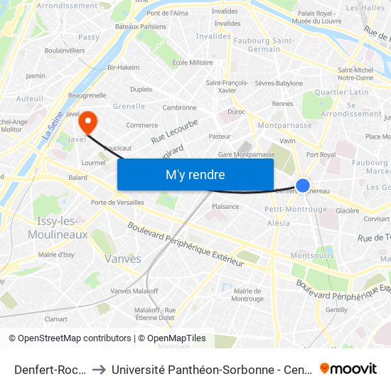 Denfert-Rochereau to Université Panthéon-Sorbonne - Centre Saint-Charles map