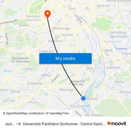 Juvisy to Université Panthéon-Sorbonne - Centre Saint-Charles map