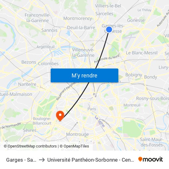 Garges - Sarcelles to Université Panthéon-Sorbonne - Centre Saint-Charles map