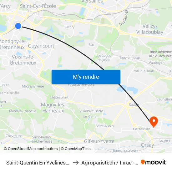 Saint-Quentin En Yvelines - Montigny-Le-Bretonneux to Agroparistech / Inrae - Université Paris-Saclay map