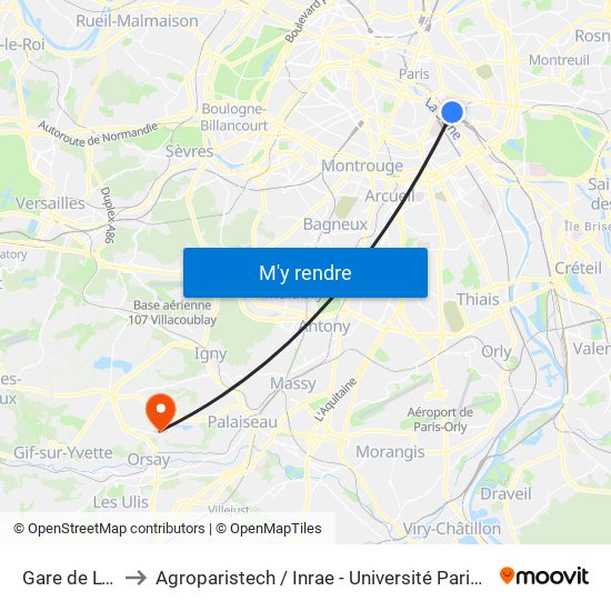 Gare de Lyon to Agroparistech / Inrae - Université Paris-Saclay map