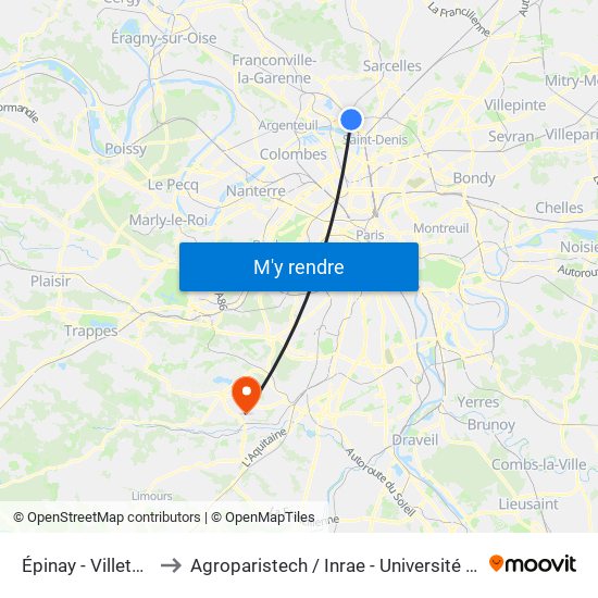 Épinay - Villetaneuse to Agroparistech / Inrae - Université Paris-Saclay map