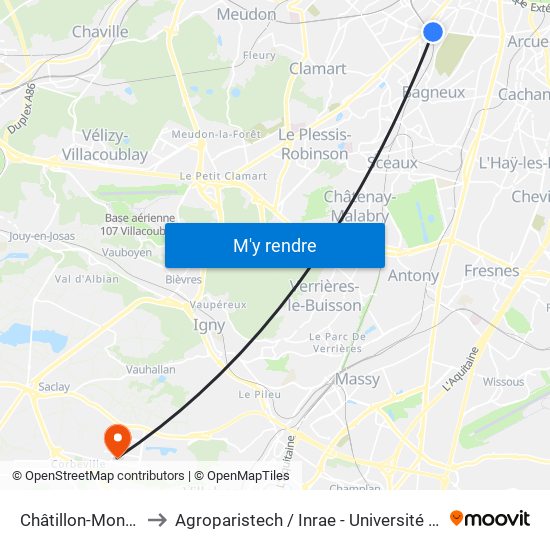 Châtillon-Montrouge to Agroparistech / Inrae - Université Paris-Saclay map