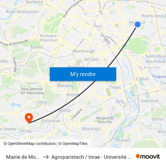 Mairie de Montreuil to Agroparistech / Inrae - Université Paris-Saclay map