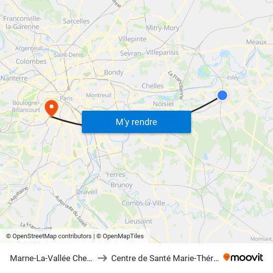 Marne-La-Vallée Chessy to Centre de Santé Marie-Thérèse map