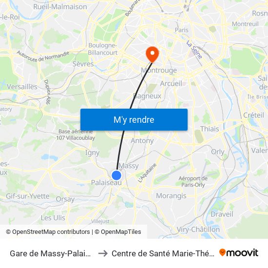 Gare de Massy-Palaiseau to Centre de Santé Marie-Thérèse map