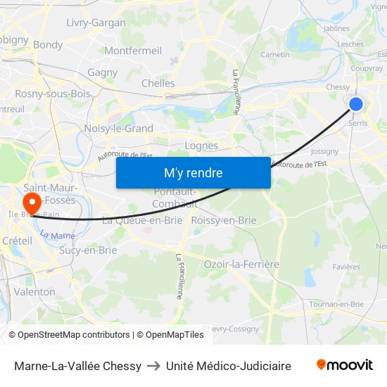 Marne-La-Vallée Chessy to Unité Médico-Judiciaire map