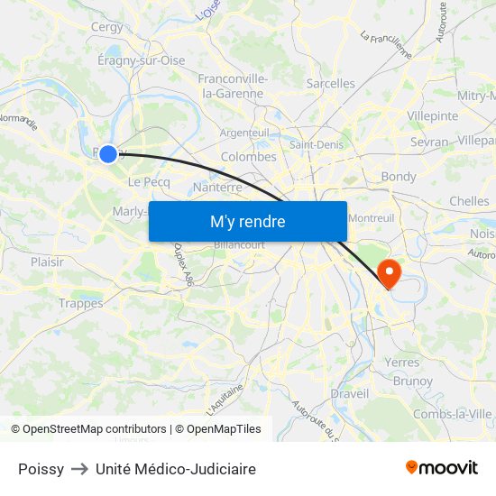 Poissy to Unité Médico-Judiciaire map