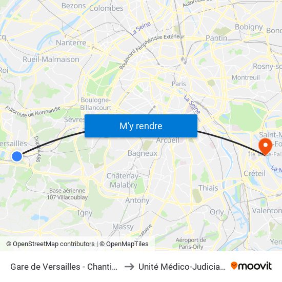 Gare de Versailles - Chantiers to Unité Médico-Judiciaire map