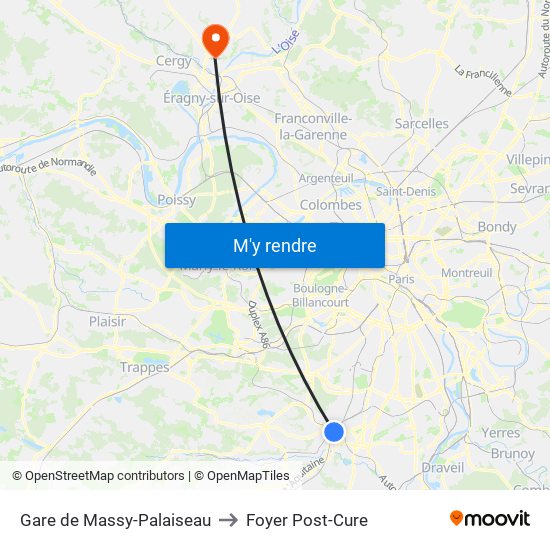Gare de Massy-Palaiseau to Foyer Post-Cure map