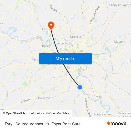 Évry - Courcouronnes to Foyer Post-Cure map