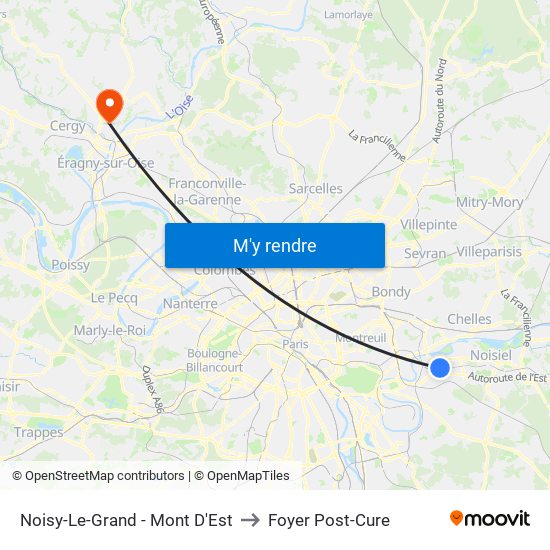 Noisy-Le-Grand - Mont D'Est to Foyer Post-Cure map