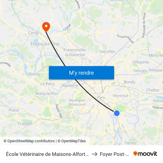 École Vétérinaire de Maisons-Alfort - Métro to Foyer Post-Cure map