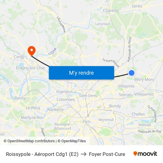 Roissypole - Aéroport Cdg1 (E2) to Foyer Post-Cure map