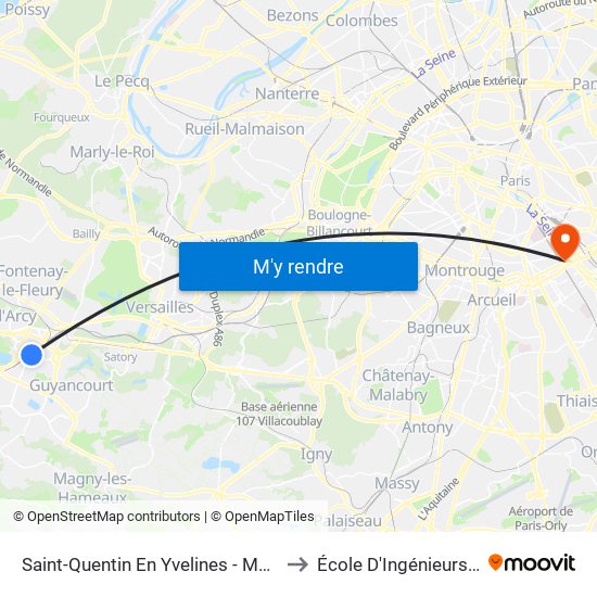 Saint-Quentin En Yvelines - Montigny-Le-Bretonneux to École D'Ingénieurs Denis-Diderot map