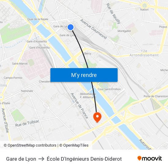 Gare de Lyon to École D'Ingénieurs Denis-Diderot map