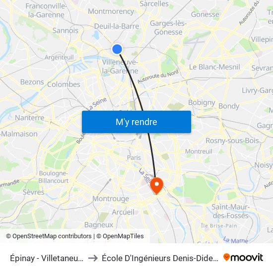 Épinay - Villetaneuse to École D'Ingénieurs Denis-Diderot map