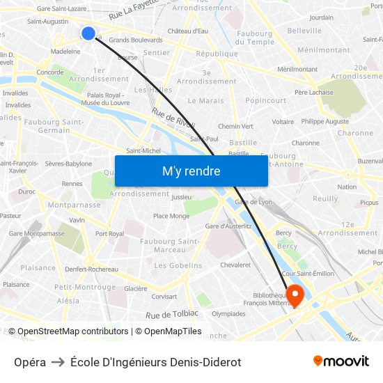 Opéra to École D'Ingénieurs Denis-Diderot map