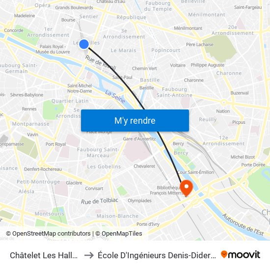 Châtelet Les Halles to École D'Ingénieurs Denis-Diderot map