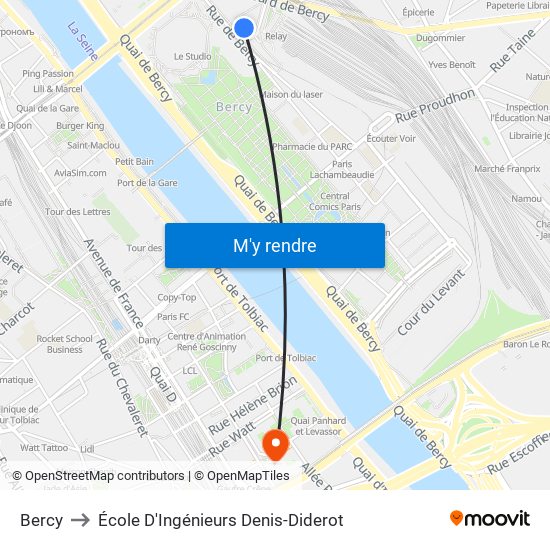 Bercy to École D'Ingénieurs Denis-Diderot map