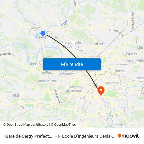 Gare de Cergy Préfecture (C) to École D'Ingénieurs Denis-Diderot map