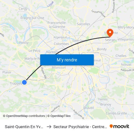 Saint-Quentin En Yvelines - Montigny-Le-Bretonneux to Secteur Psychiatrie - Centre Social, Hopital de Jour, Salle de Spectacle map