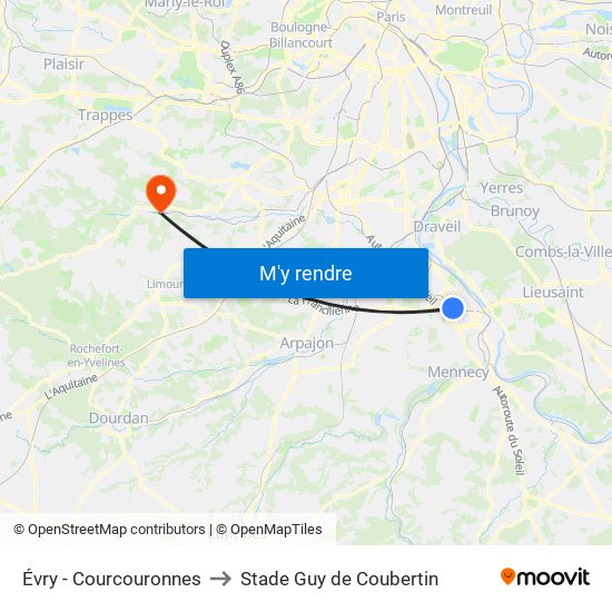 Évry - Courcouronnes to Stade Guy de Coubertin map