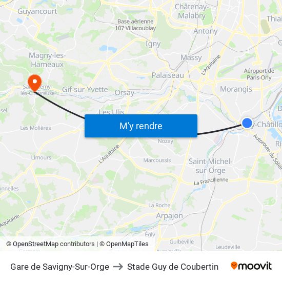 Gare de Savigny-Sur-Orge to Stade Guy de Coubertin map