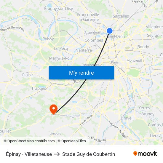 Épinay - Villetaneuse to Stade Guy de Coubertin map