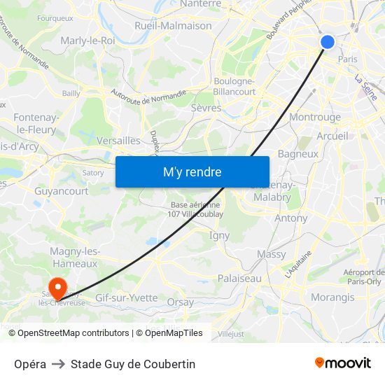 Opéra to Stade Guy de Coubertin map