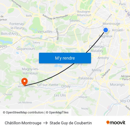 Châtillon-Montrouge to Stade Guy de Coubertin map