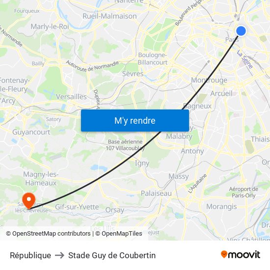 République to Stade Guy de Coubertin map