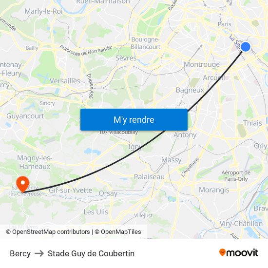 Bercy to Stade Guy de Coubertin map