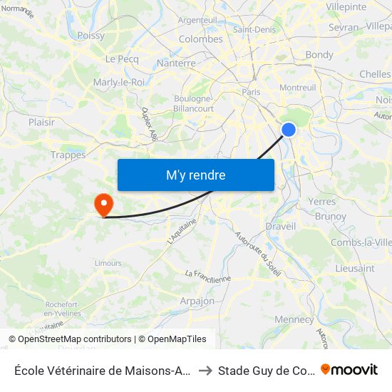 École Vétérinaire de Maisons-Alfort - Métro to Stade Guy de Coubertin map