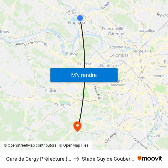 Gare de Cergy Préfecture (C) to Stade Guy de Coubertin map