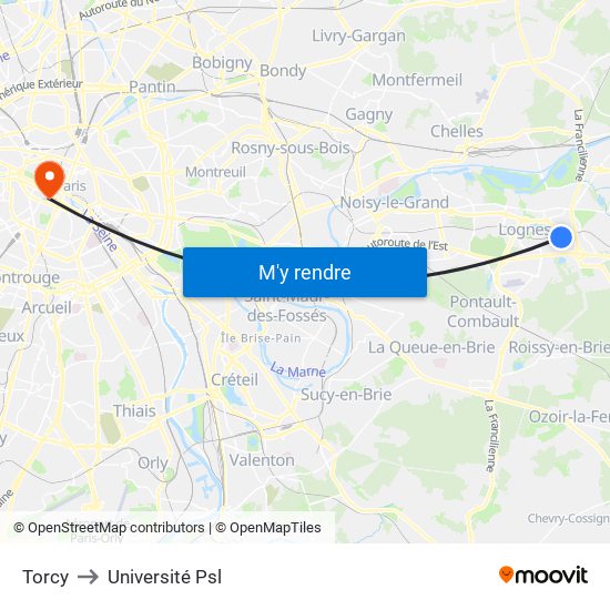 Torcy to Université Psl map