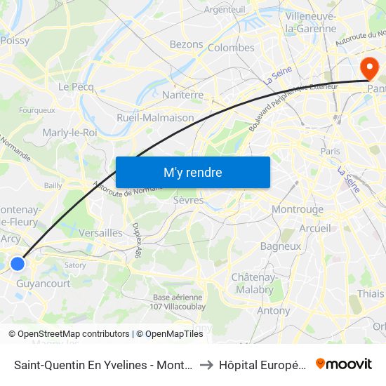 Saint-Quentin En Yvelines - Montigny-Le-Bretonneux to Hôpital Européen de Paris map