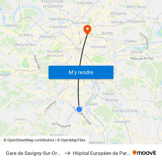 Gare de Savigny-Sur-Orge to Hôpital Européen de Paris map
