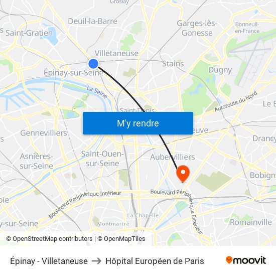 Épinay - Villetaneuse to Hôpital Européen de Paris map