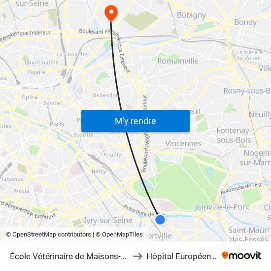 École Vétérinaire de Maisons-Alfort - Métro to Hôpital Européen de Paris map