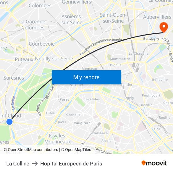 La Colline to Hôpital Européen de Paris map