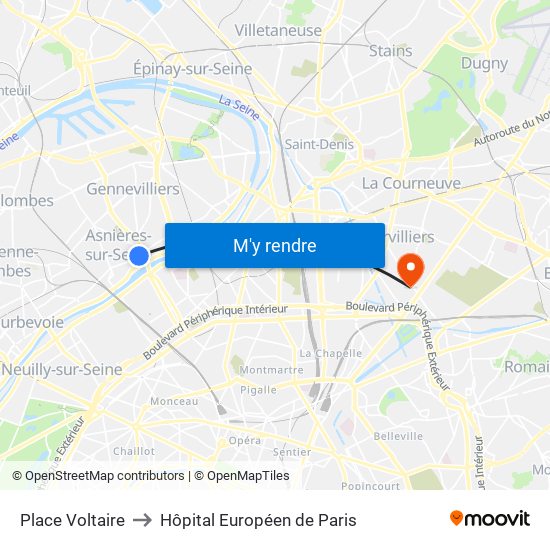 Place Voltaire to Hôpital Européen de Paris map