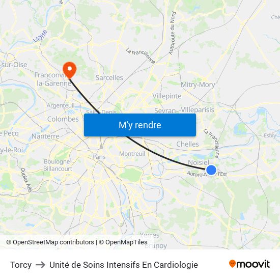 Torcy to Unité de Soins Intensifs En Cardiologie map