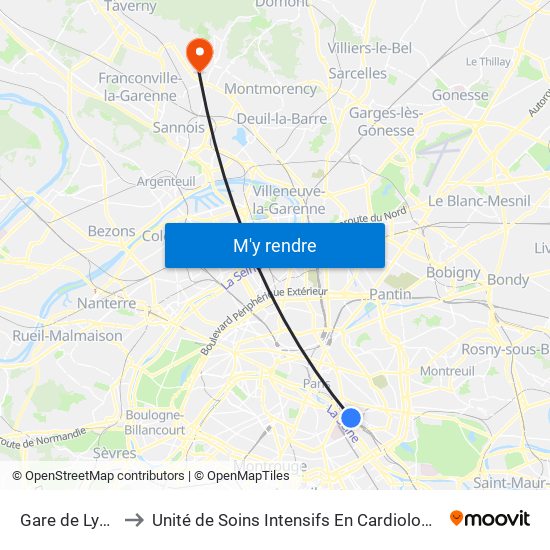 Gare de Lyon to Unité de Soins Intensifs En Cardiologie map