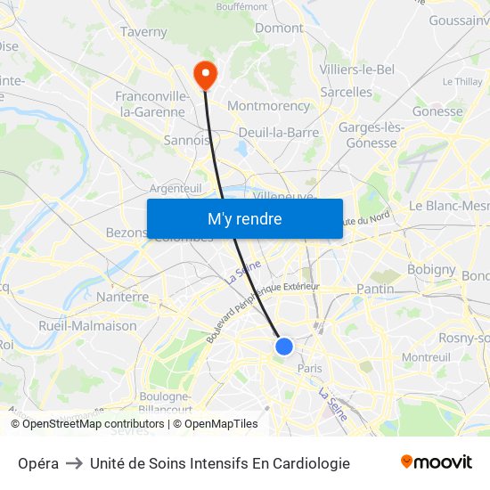 Opéra to Unité de Soins Intensifs En Cardiologie map