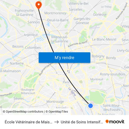 École Vétérinaire de Maisons-Alfort - Métro to Unité de Soins Intensifs En Cardiologie map