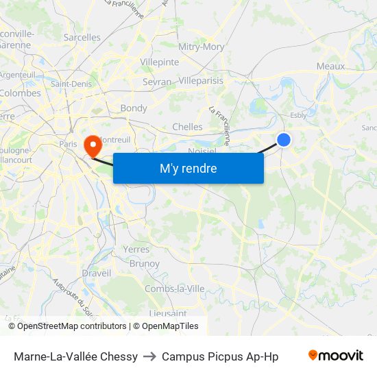 Marne-La-Vallée Chessy to Campus Picpus Ap-Hp map